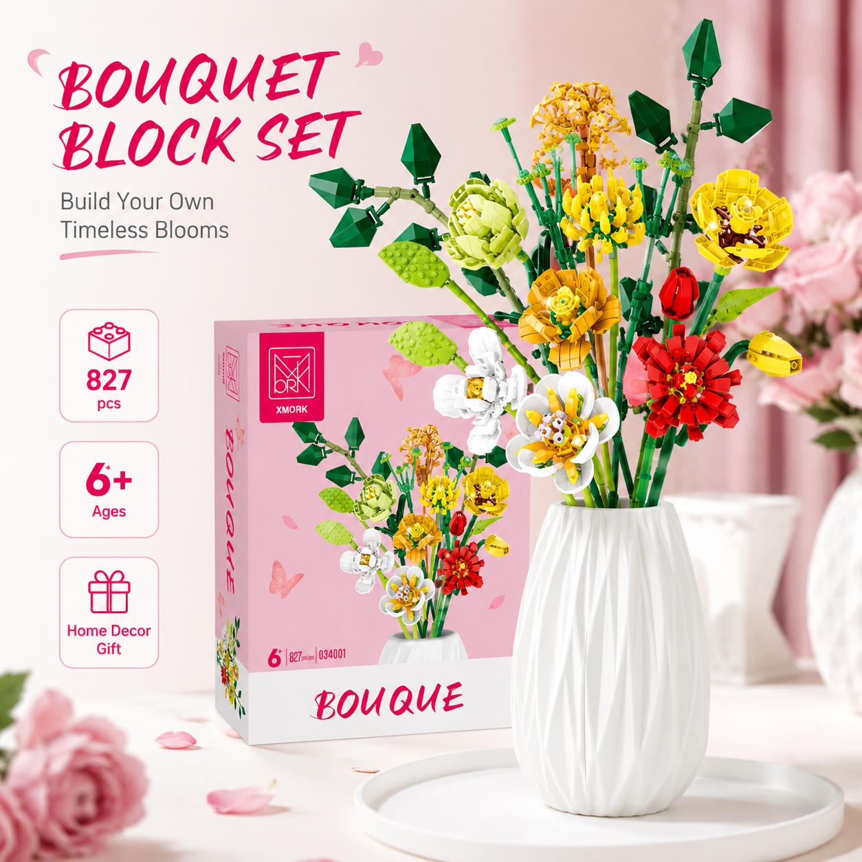 Home Decor Flowers - Bouquet Flower Building Blocks Set 827PCS