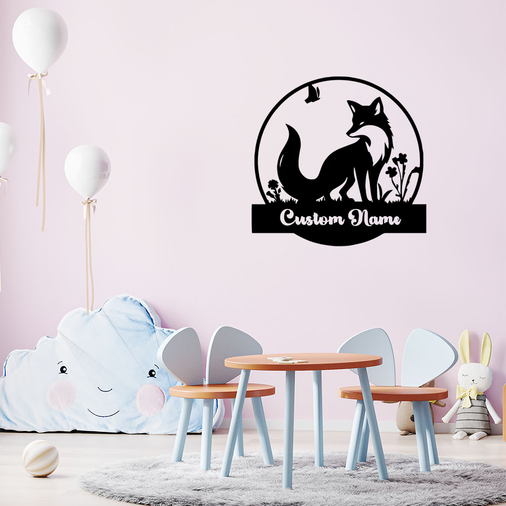 Home Decor Sticker - 1PC Colorful Fox Customizable Text Vinyl