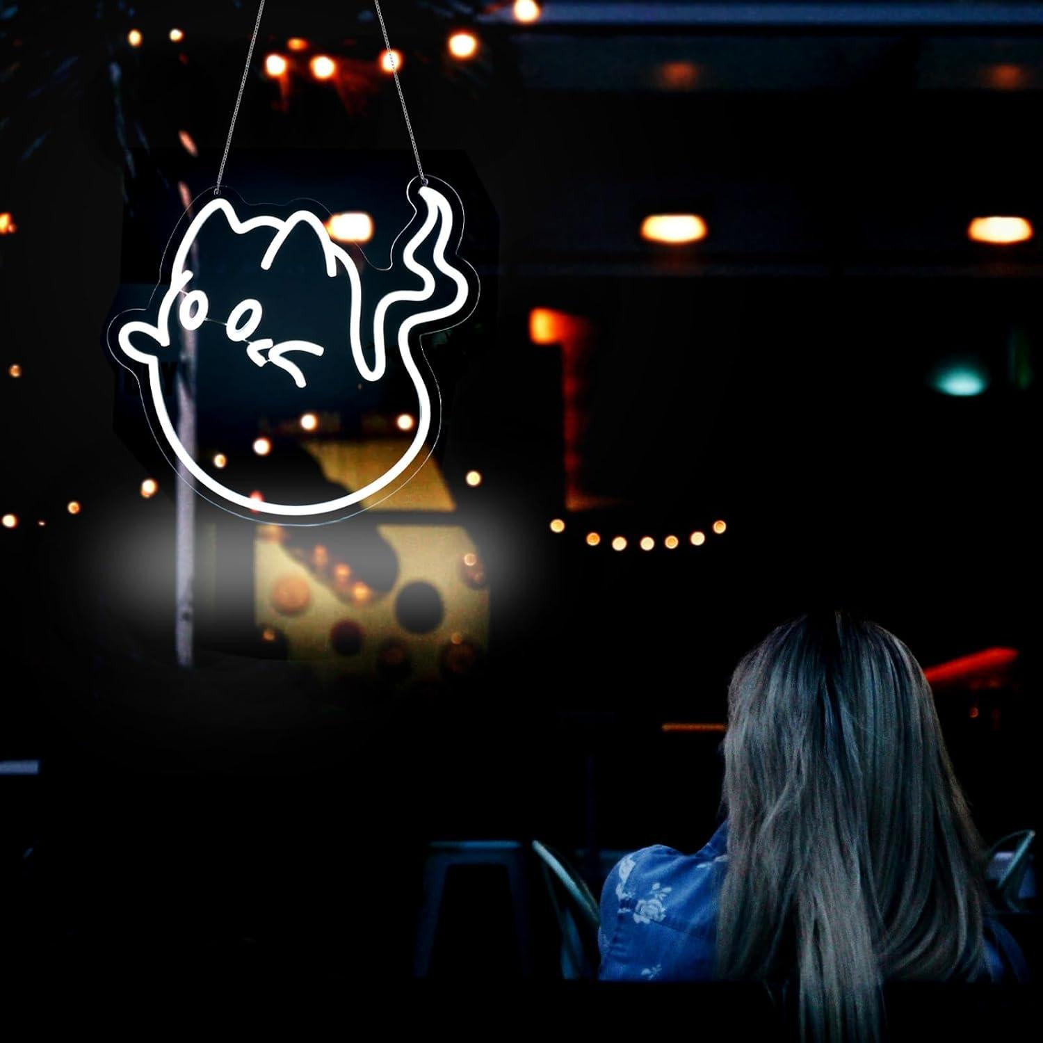 Cat Ghost Neon Sign USB Powere - Home Decor Room reseña y precio