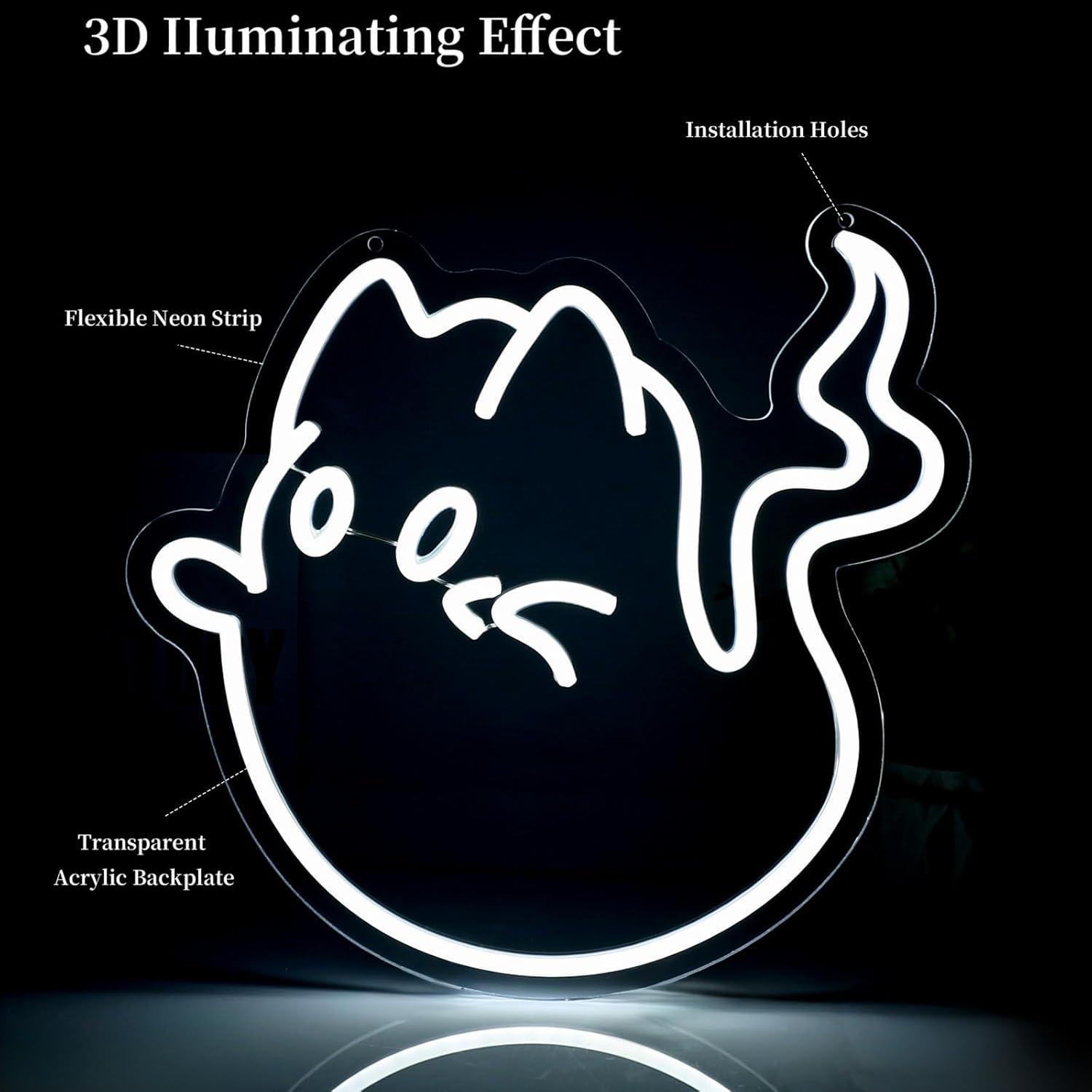 Cat Ghost Neon Sign USB Powere - Home Decor Room reseña y precio