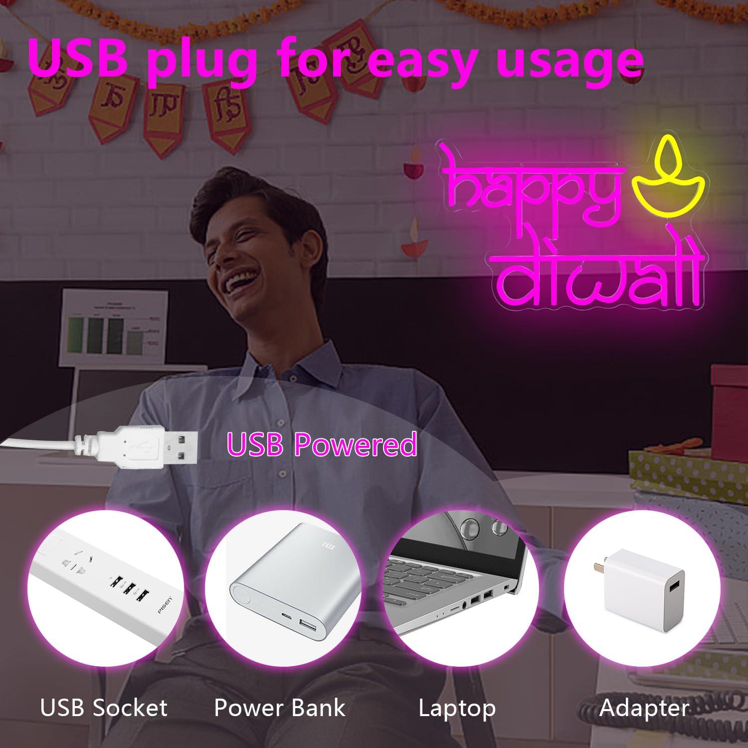 Happy Diwali Neon Sign USB Pow - Home Decor Happy reseña y precio