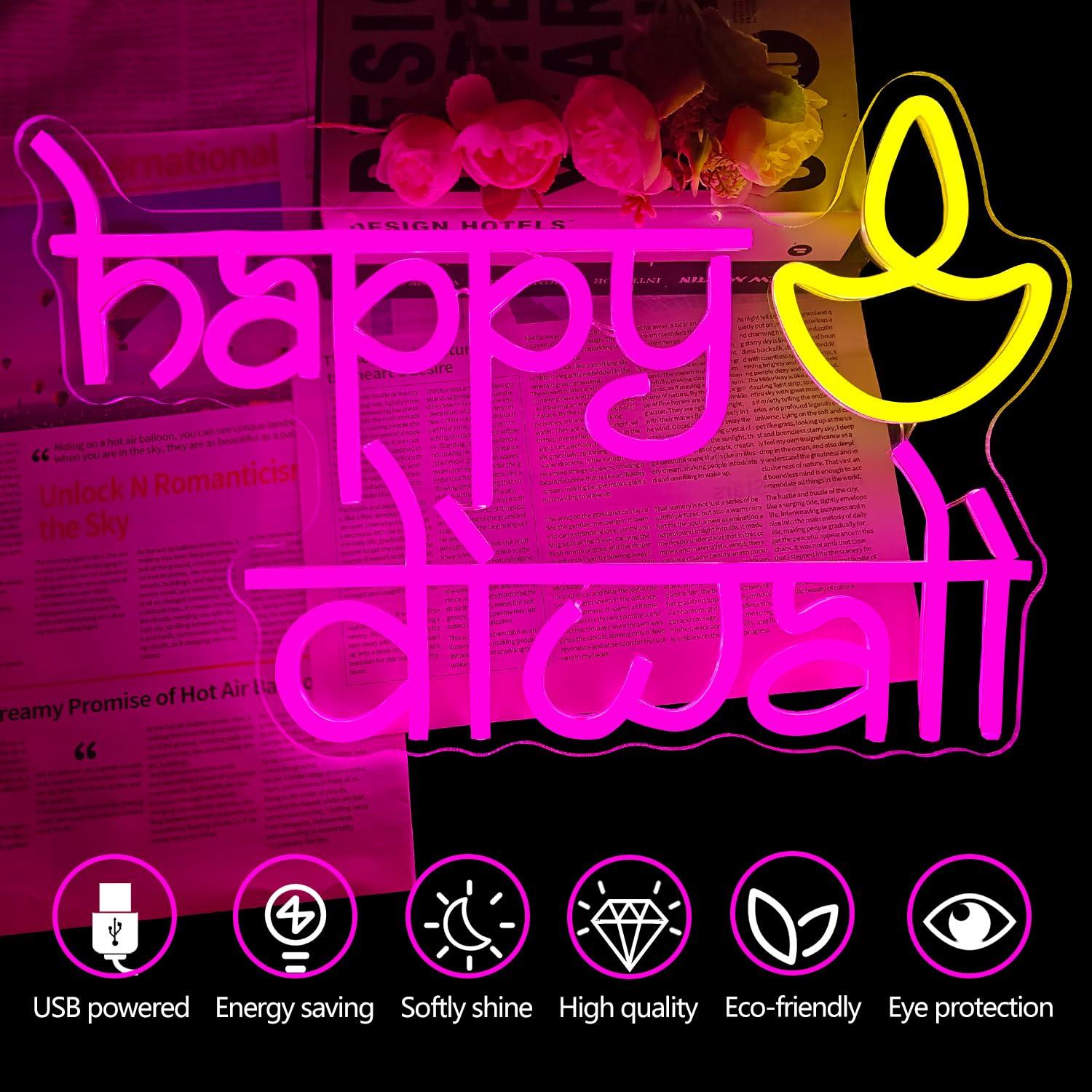 Happy Diwali Neon Sign USB Pow - Home Decor Happy reseña y precio