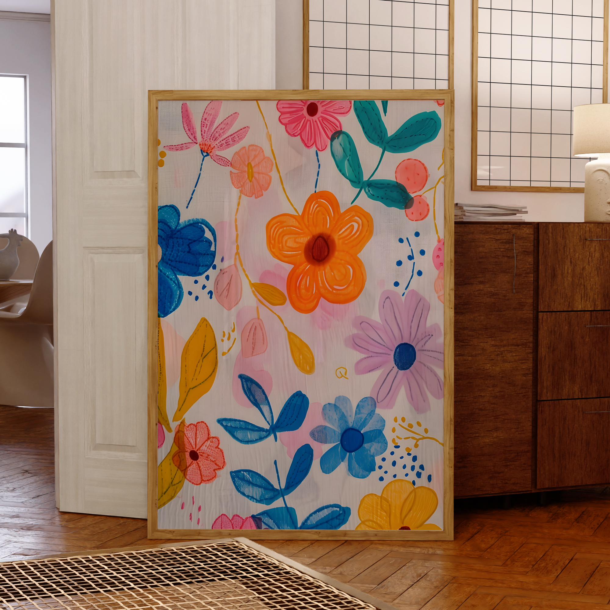 Modern Pink Blue And Yellow Fl - Home Decor Flowers reseña y precio