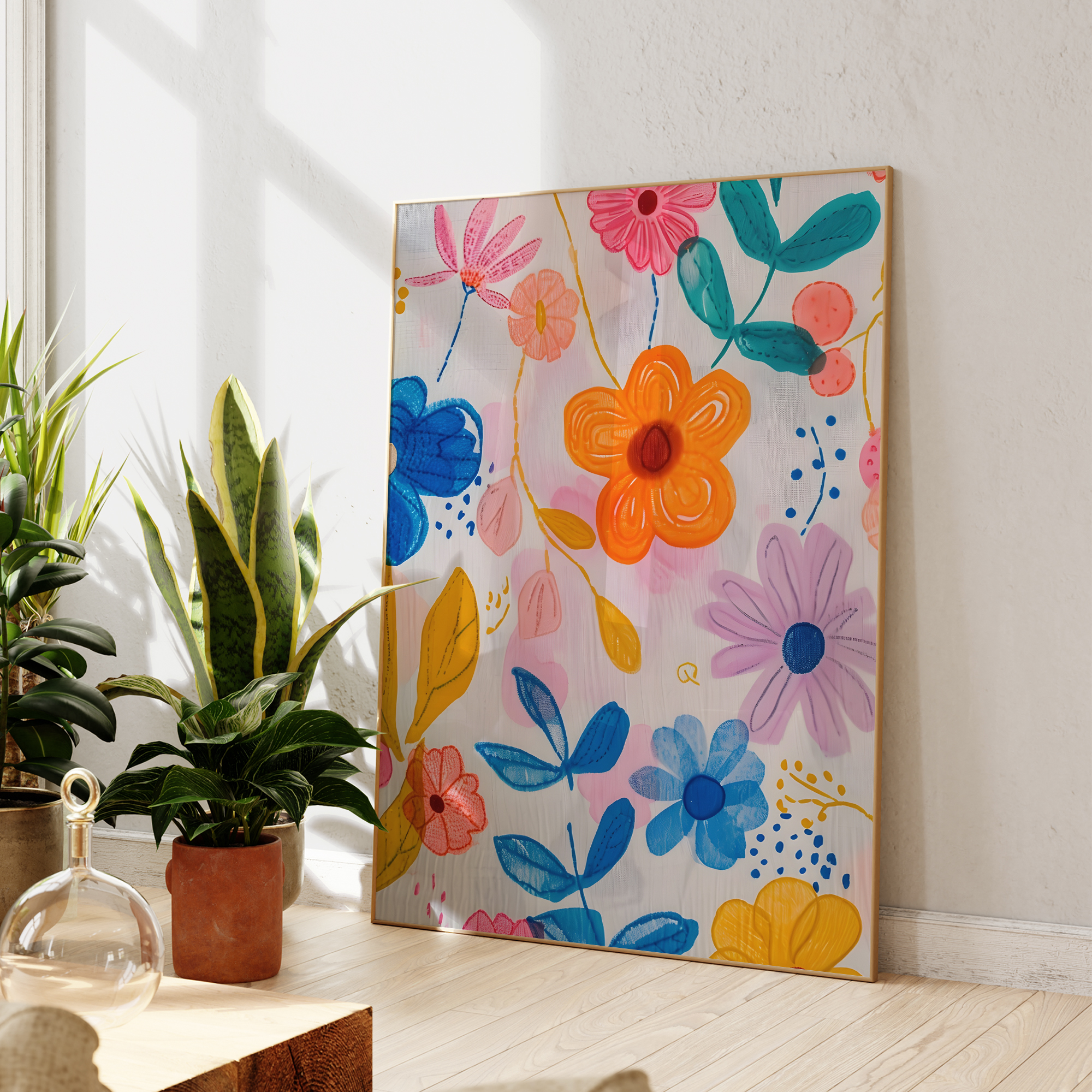 Modern Pink Blue And Yellow Fl - Home Decor Flowers reseña y precio