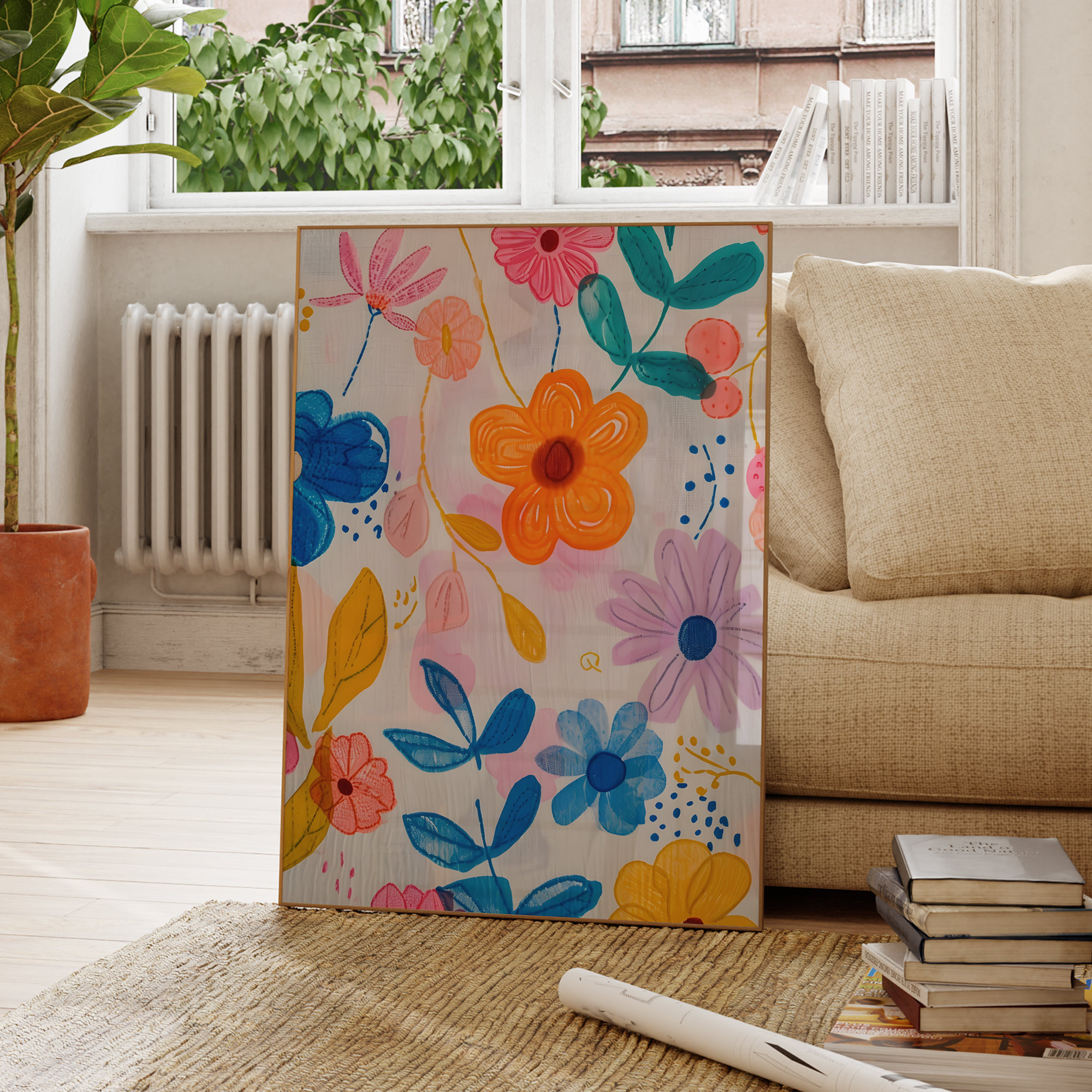 Modern Pink Blue And Yellow Fl - Home Decor Flowers reseña y precio