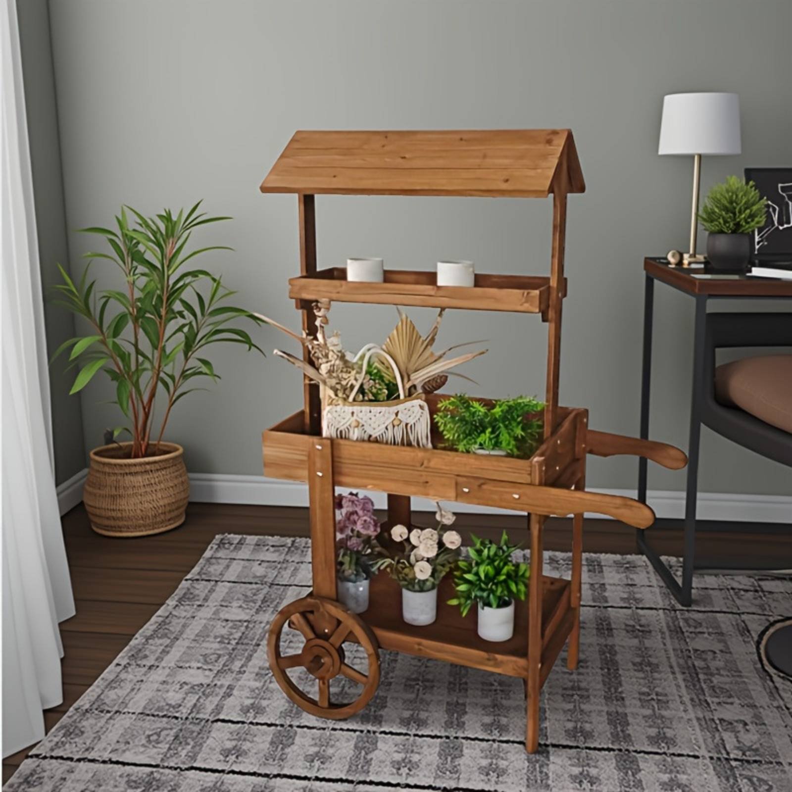 Wooden Flower Trolley Decorati - Home Decor Flowers reseña y precio