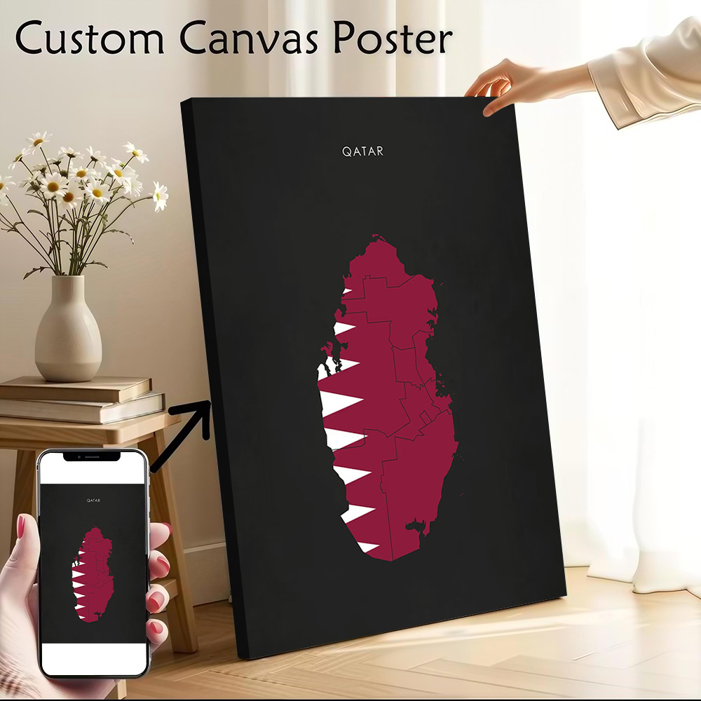 Qatar Flag Map Canvas Wall Art - Home Decor Qatar reseña y precio