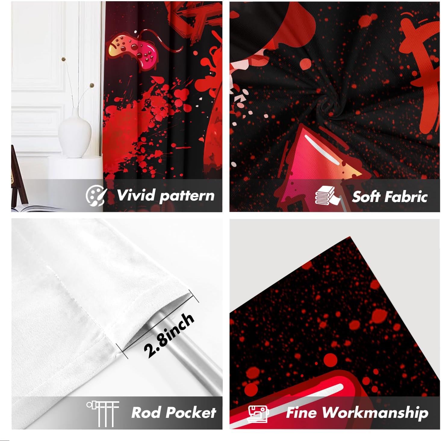 Gaming Controller Curtains Red - Home Decor Youtube Videos reseña y precio