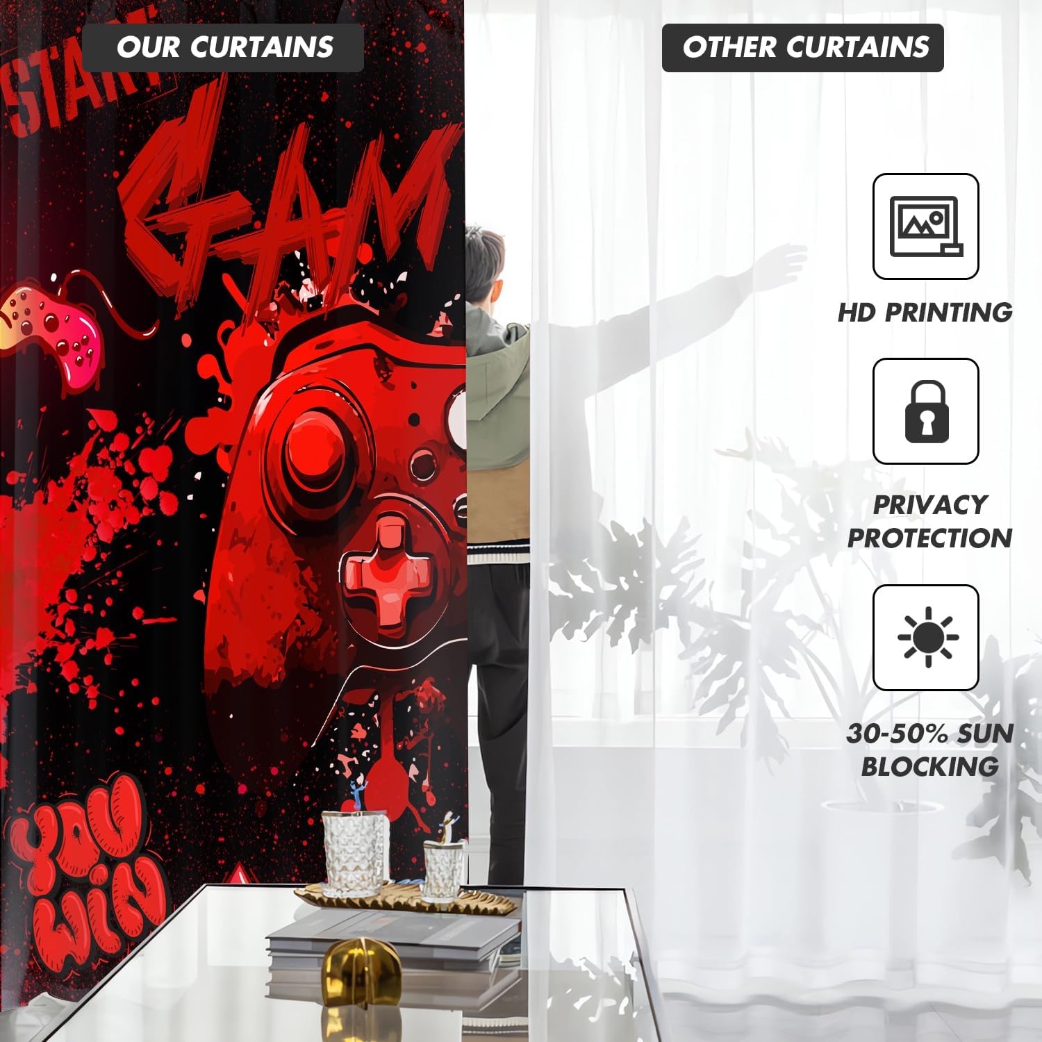 Gaming Controller Curtains Red - Home Decor Youtube Videos reseña y precio