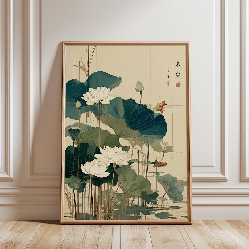 Retro Japanese Lotus Flower Wa - Home Decor Flowers reseña y precio