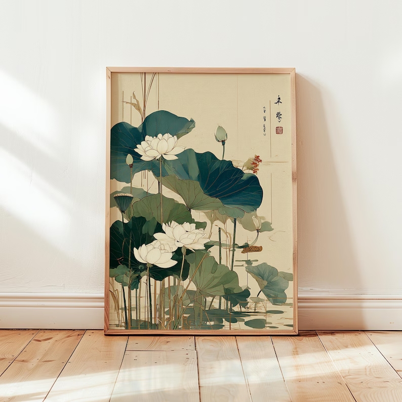 Retro Japanese Lotus Flower Wa - Home Decor Flowers reseña y precio