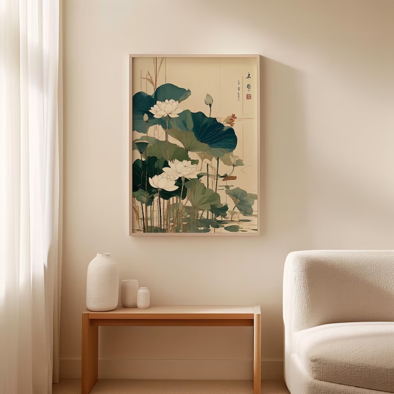 Retro Japanese Lotus Flower Wa - Home Decor Flowers reseña y precio