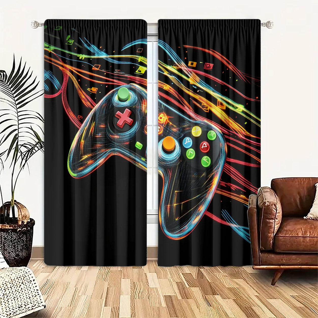 Neon Gaming Controller Curtain - Home Decor Youtube Videos reseña y precio