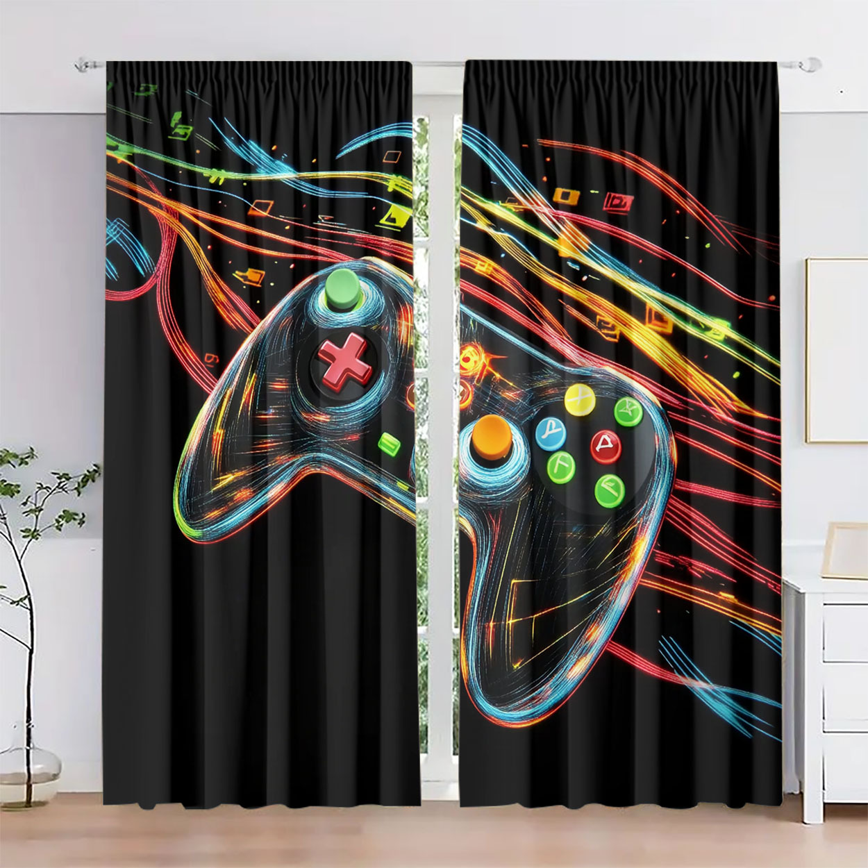 Neon Gaming Controller Curtain - Home Decor Youtube Videos reseña y precio